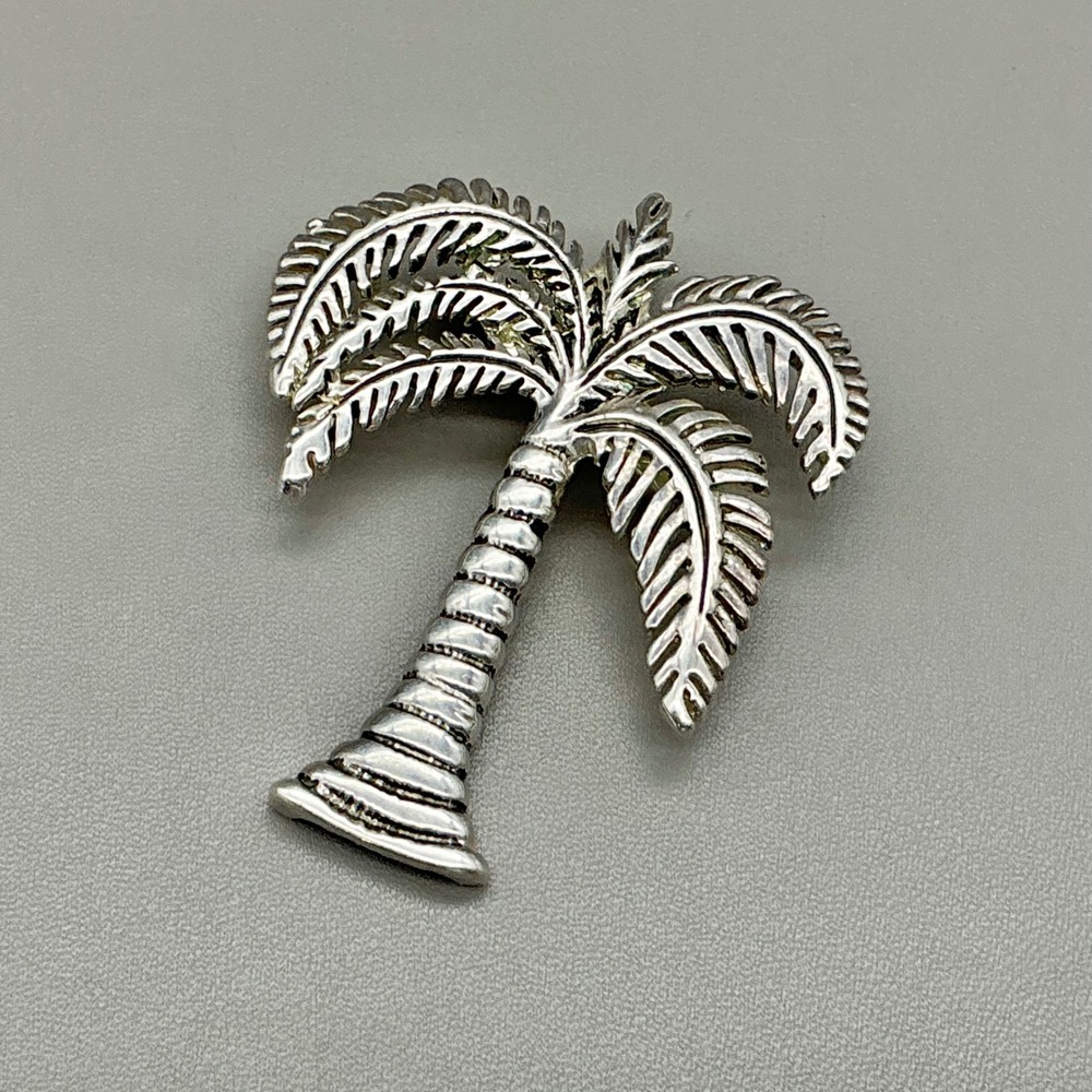 Marie Jennifer Palm Tree Brooch Silver Tone Tropical Beach Vacation Island Pin